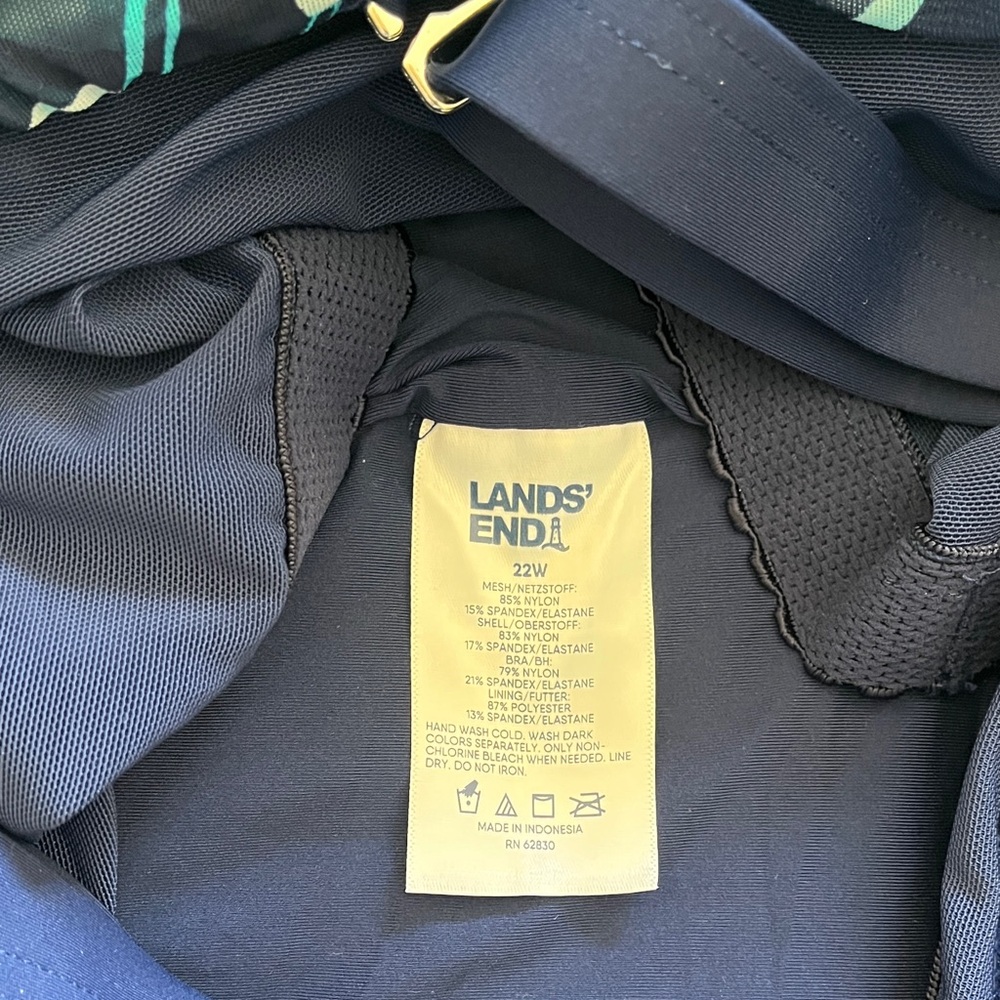 NWT Lands End 1 Piece Swimsuit Bathing 22W Mesh Bandeau Blue Teal Floral Support - Picture 2 of 15